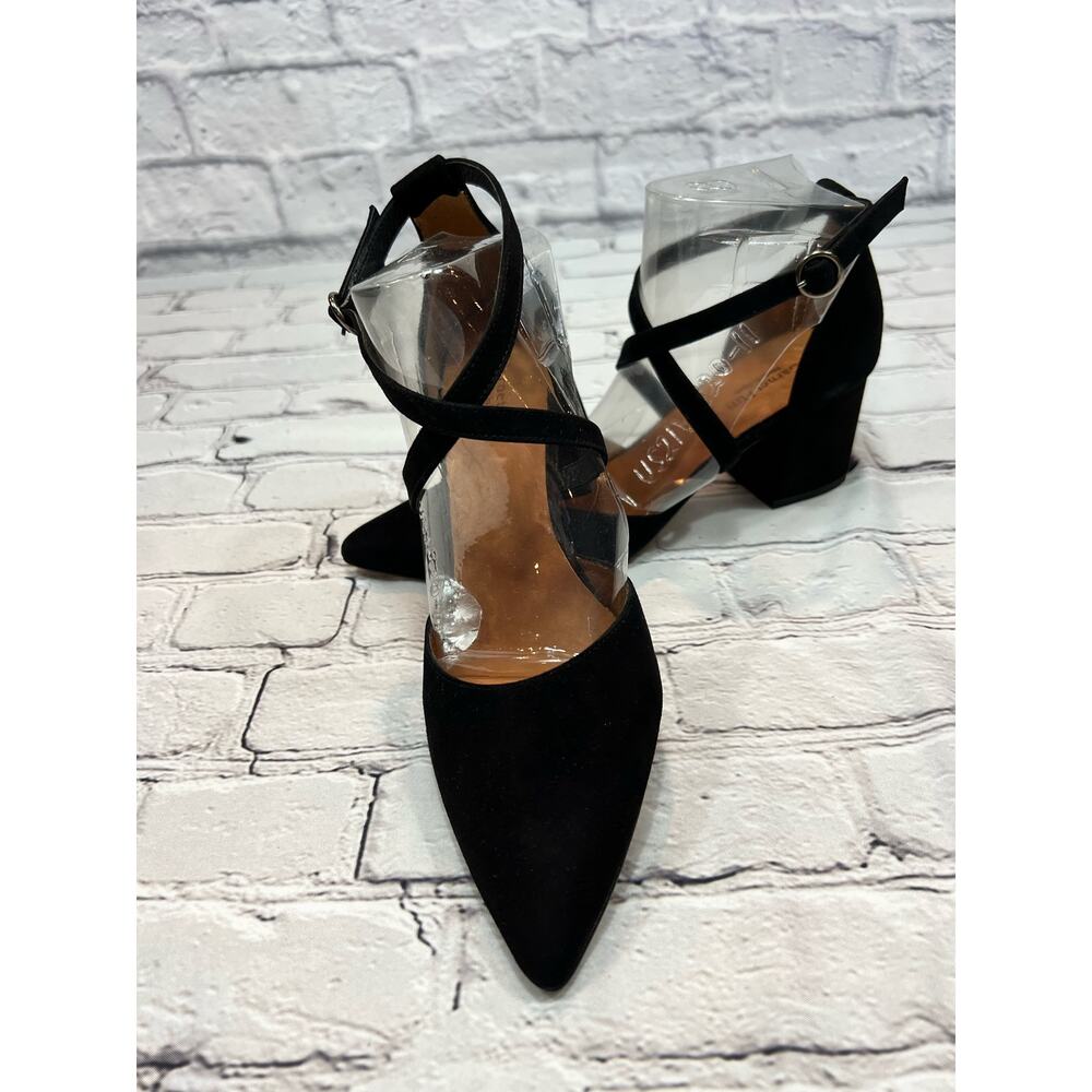 Garnet Hill Black Suede D’Orsay Block Heeled Shoes size 39 Style 33924 - Picture 3 of 7